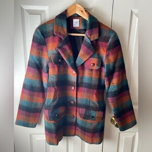 VINTAGE JRT James River Traders 100% Wool Multicolor Plaid Button Front Jacket 8